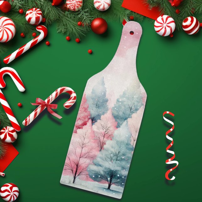 Mint and Pink Fir Trees Winter Scene Cutting Board (Creator Uploaded)
