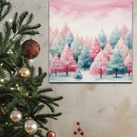 Mint and Pink Fir Trees Winter Scene