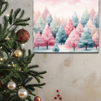 Mint and Pink Fir Trees Winter Scene