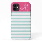 Mint and Pink Preppy Stripes Monogram