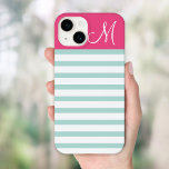 Mint and Pink Preppy Stripes Monogram Case-Mate iPhone Case<br><div class="desc">Cute Modern Girly Trendy Chic Stylish Design with Preppy Horizontal Stripes and Solid Colour Block with Custom Personalised Monogram Initial Letter</div>