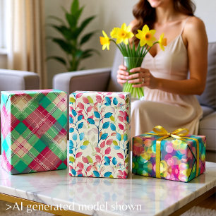 Mint and Pink Vivid Rainbow Set of 3 Wrapping Paper Sheet