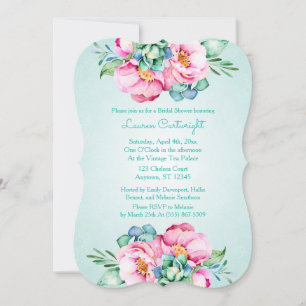 Mint and Pink Watercolor Flower Invitation