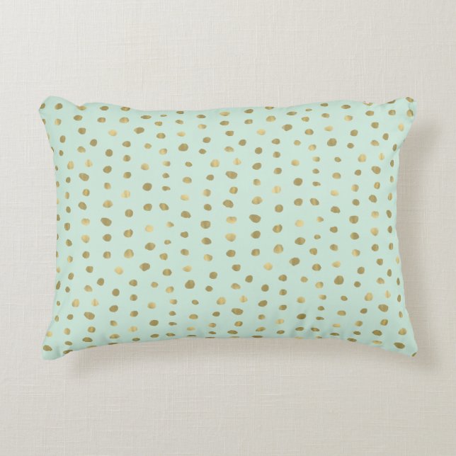 Mint and Pretty Gold Dots Decorative Cushion (Front)