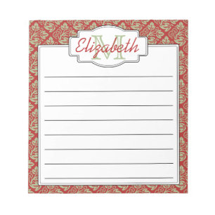 Mint and Red Monogram Tree of Life Pattern Notepad