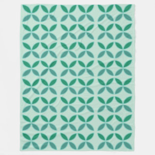 Mint and sea green petals circles and diamonds fleece blanket
