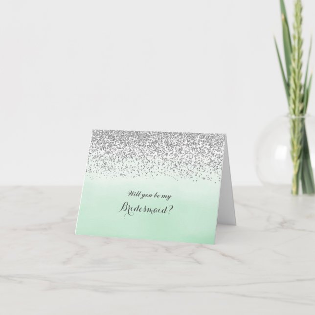 Mint and Silver Will You Be My Bridesmaid Card (Front)