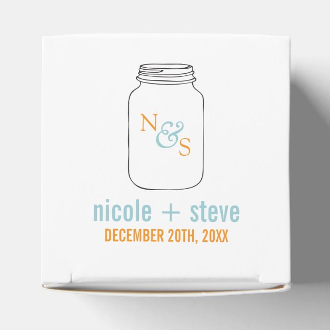 Mint and Tangerine Mason Jar Monogram Wedding Favour Box (Top)