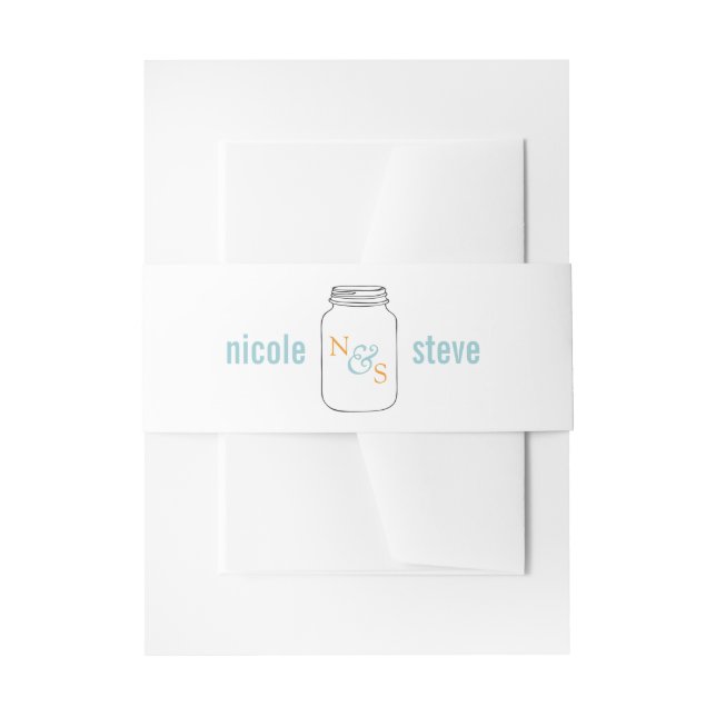 Mint and Tangerine Mason Jar Monogram Wedding Invitation Belly Band (Front Example)