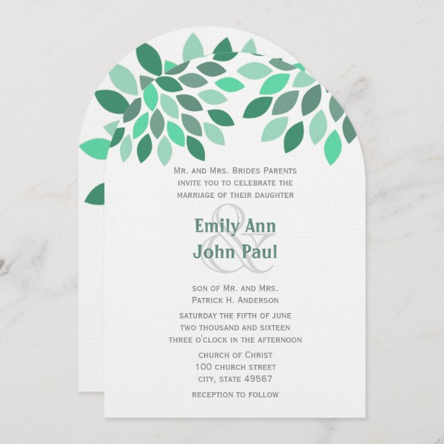 Mint and Teal Chrysanthemum Tree Fores Invitations (Front/Back)