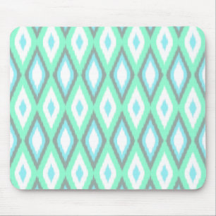 Mint and Turquoise Ikat Pattern Mouse Mat