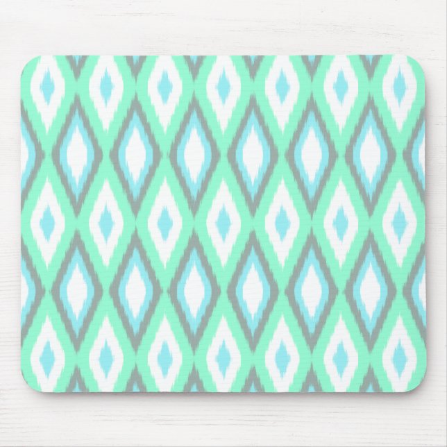 Mint and Turquoise Ikat Pattern Mouse Mat (Front)