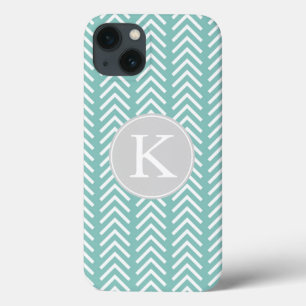 Mint and White Arrows Pattern Monogram iPhone 13 Case