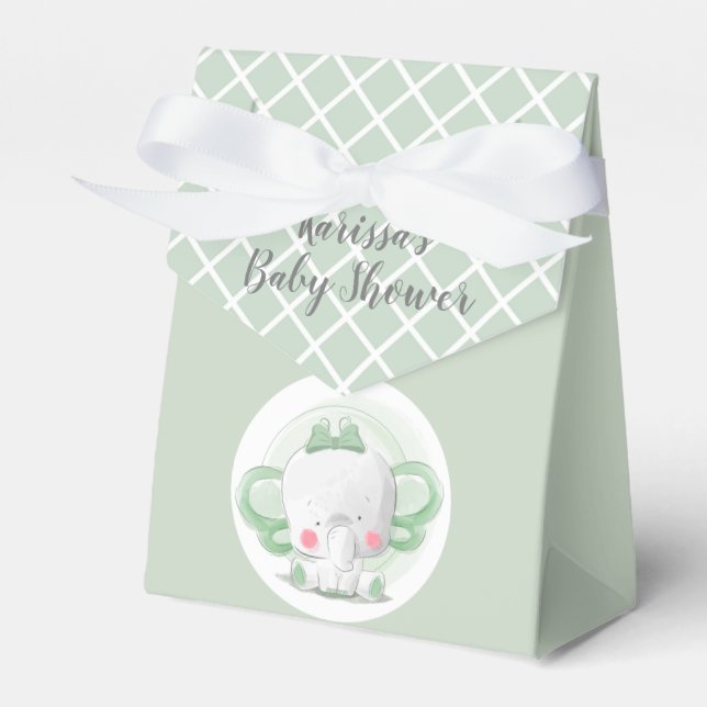 Mint and White Baby Unisex Jungle Elephant Favour Box (Front Side)