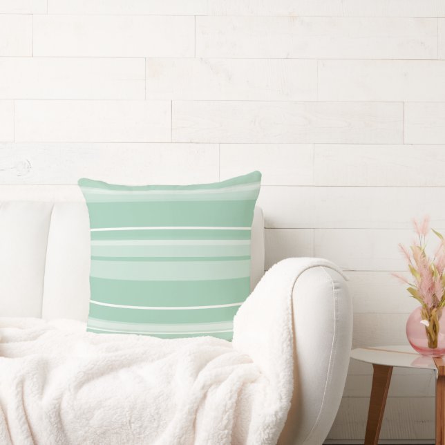 Mint and White Banded Stripe Cushion (Couch)
