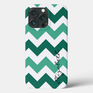 Mint and White Chevron Custom Monogram iPhone 13 Pro Case