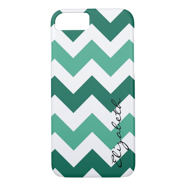 Mint and White Chevron Custom Monogram Case-Mate iPhone Case (Back)