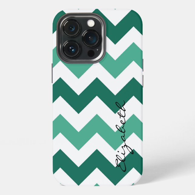 Mint and White Chevron Custom Monogram iPhone Case (Back)