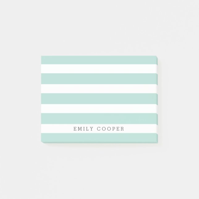 Mint and White Classic Stripes Monogram Post-it Notes (Front)