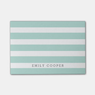 Mint and White Classic Stripes Monogram Post-it Notes