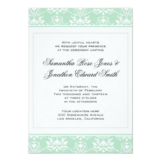 Mint and White Damask Wedding Invitation