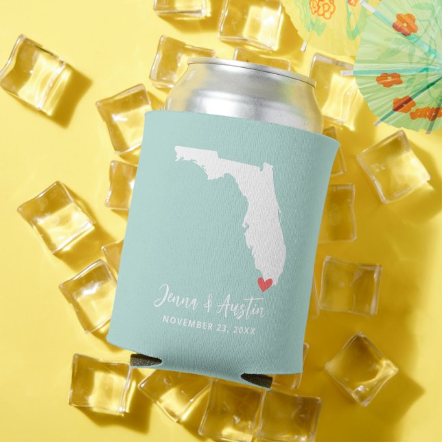 Mint and White Florida Wedding Favour Can Cooler (In Situ Summer)