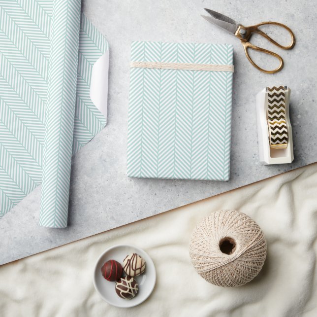 Mint and White Herringbone Wrapping Paper (Crafts)