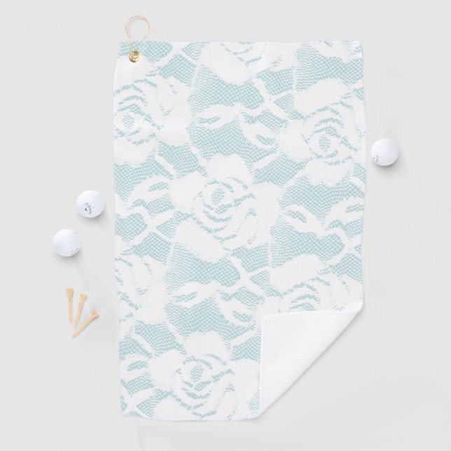 Mint and white lace roses floral  golf towel (InSitu)