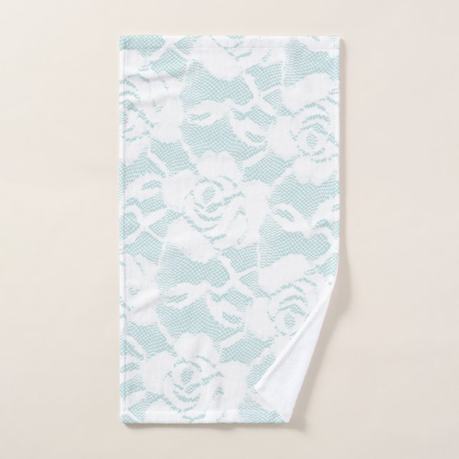 Mint and white lace roses floral  hand towel (Hand Towel)