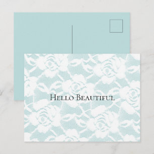 Mint and white lace roses floral postcard