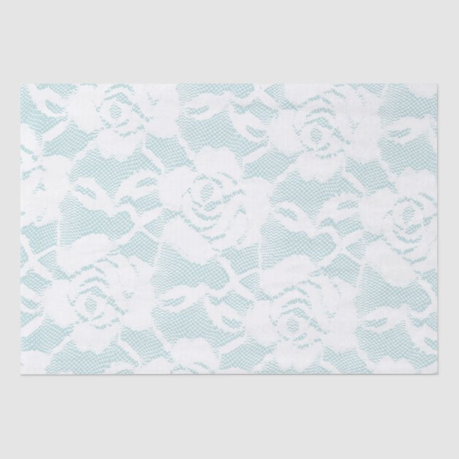 Mint and white lace roses floral  tissue paper (Front)