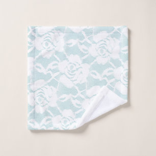 Mint and white lace roses floral  wash cloth