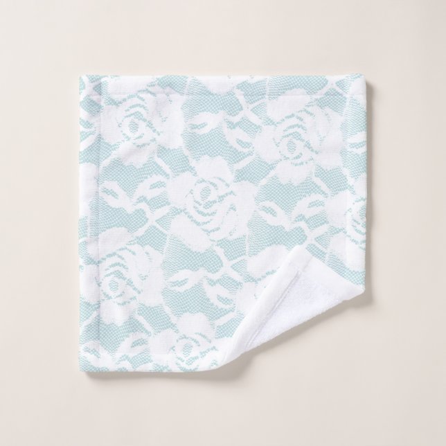 Mint and white lace roses floral  wash cloth (Wash Cloth)