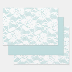 Mint and white lace roses floral  wrapping paper sheet