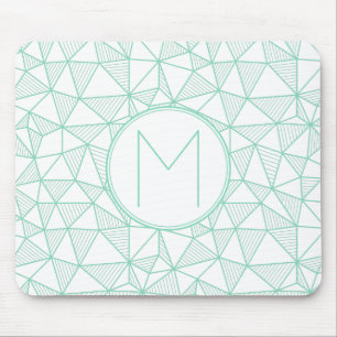 Mint and White Modern Geometric Pattern Monogram Mouse Mat