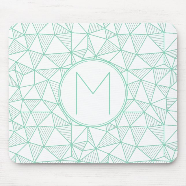 Mint and White Modern Geometric Pattern Monogram Mouse Mat (Front)