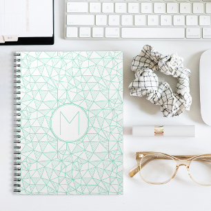 Mint and White Modern Geometric Pattern Monogram Notebook