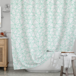 Mint and White Modern Geometric Triangle Pattern Shower Curtain