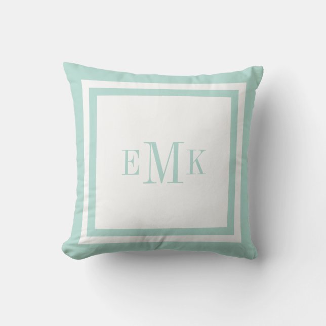 Mint and White Preppy Ribbon Dots Custom Monogram Cushion (Front)