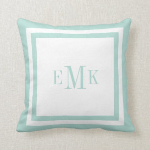 Mint and White Preppy Ribbon Dots Custom Monogram Cushion