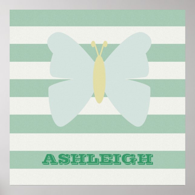 Mint and White Stripes Butterfly Poster (Front)