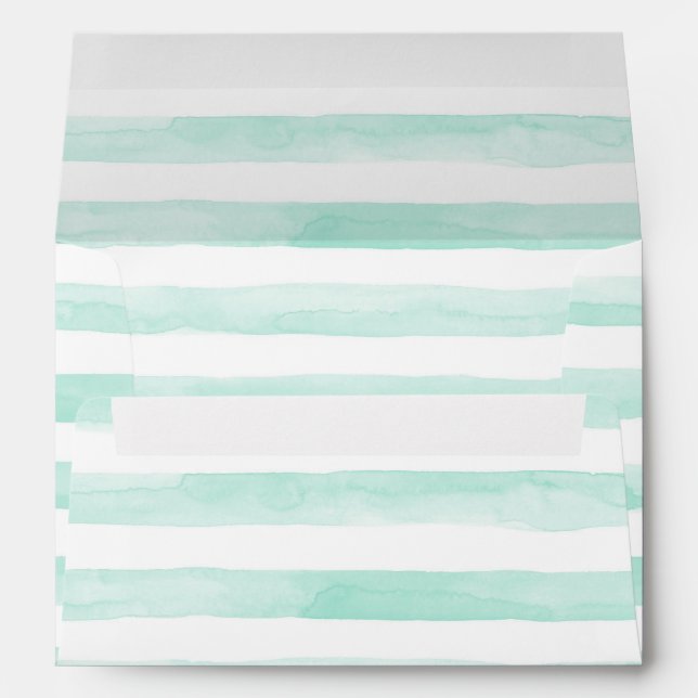 Mint and White Watercolor Stripes Envelopes (Back (Bottom))