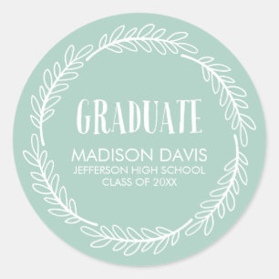Mint and White Wreath Graduation Stickers