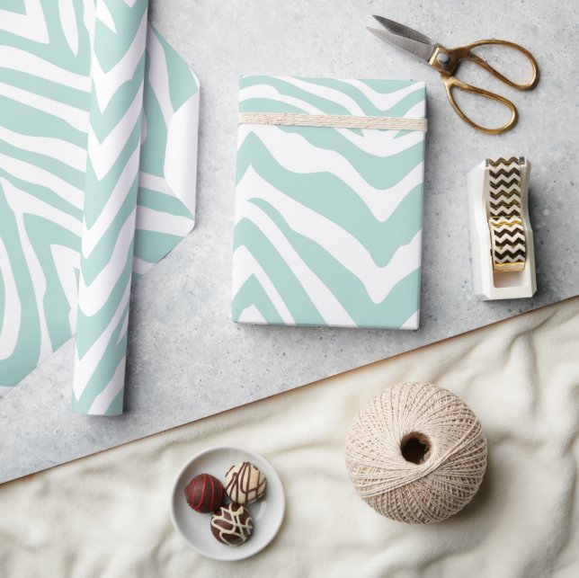 Mint and White Zebra Stripes Animal Print Wrapping Paper (Crafts)