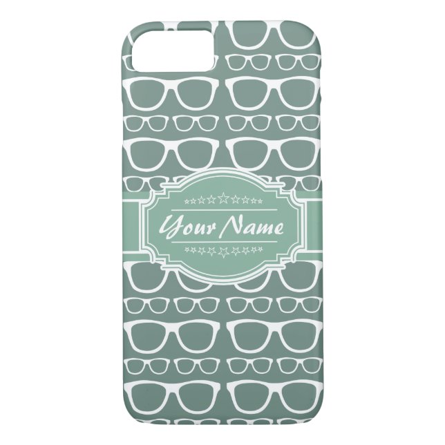 Mint and Whitte Glasses Pattern Personalised Case-Mate iPhone Case (Back)