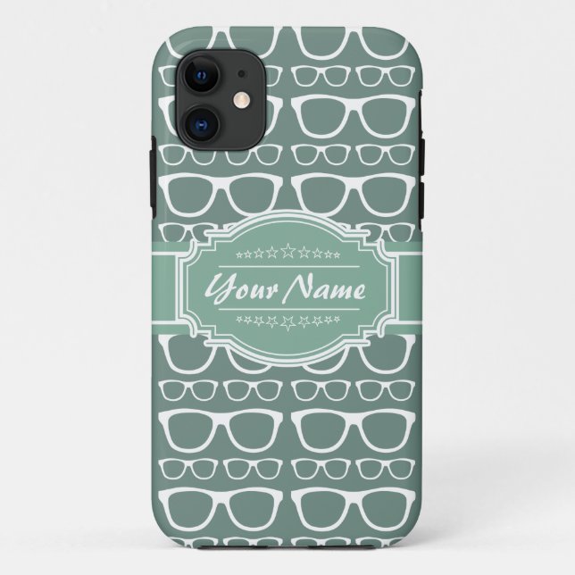Mint and Whitte Glasses Pattern Personalised Case-Mate iPhone Case (Back)