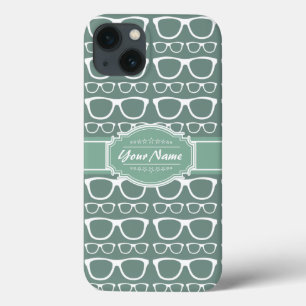 Mint and Whitte Glasses Pattern Personalised iPhone 13 Case