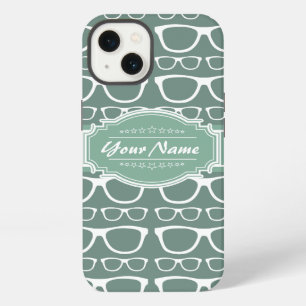Mint and Whitte Glasses Pattern Personalised iPhone 13 Case