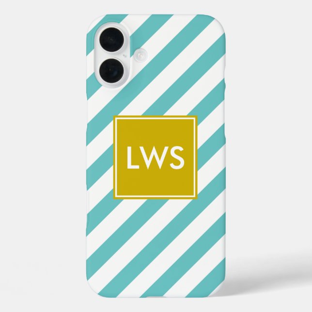 Mint and Yellow Diagonal Stripes Monogram Case-Mate iPhone Case (Back)