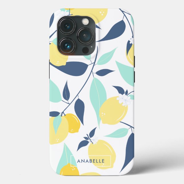 Mint and Yellow Lemons Pattern Case-Mate iPhone Case (Back)